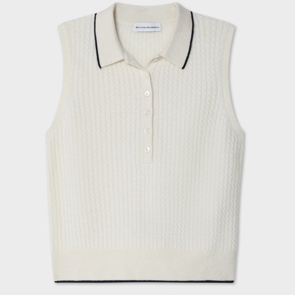 White + Warren Cashmere Cable Sleeveless Polo - Picture 2 of 8